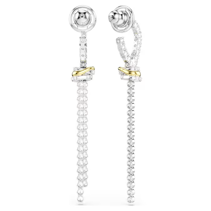 Hyperbola drop earrings Round cut, Knot, White, Mixed metal finish