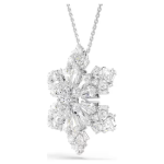 Idyllia pendant and brooch Mixed cuts, Snowflake, White, Rhodium plated