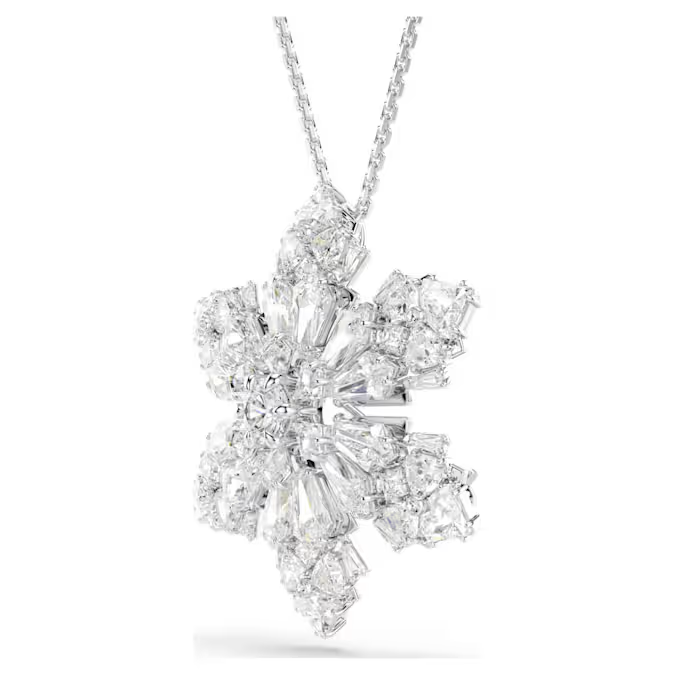 Idyllia pendant and brooch Mixed cuts, Snowflake, White, Rhodium plated