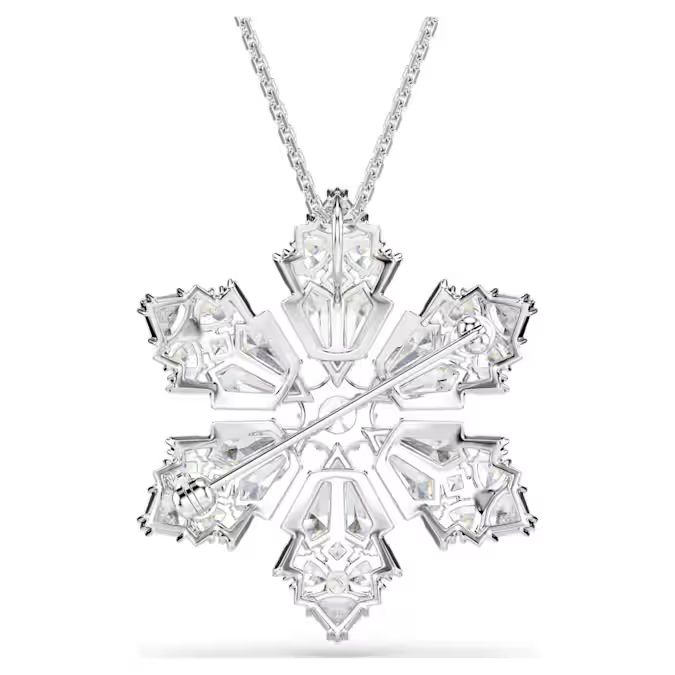 Idyllia pendant and brooch Mixed cuts, Snowflake, White, Rhodium plated