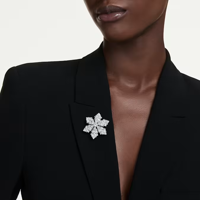 Idyllia pendant and brooch Mixed cuts, Snowflake, White, Rhodium plated