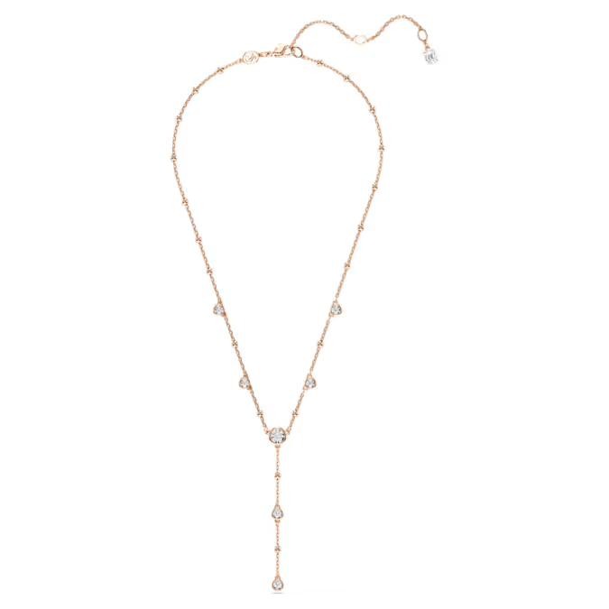 Imber Y necklace Round cut, White, 18K rose gold finish