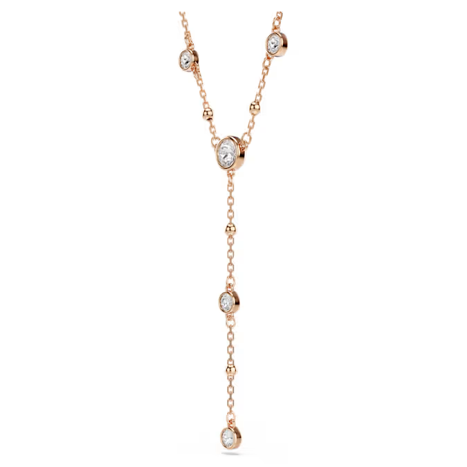 Imber Y necklace Round cut, White, 18K rose gold finish