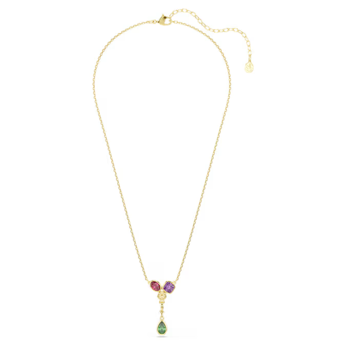 Imber Y pendant Mixed cuts, Multicolored, 18K gold finish