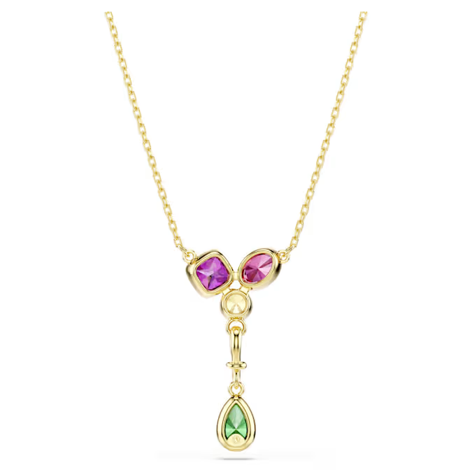 Imber Y pendant Mixed cuts, Multicolored, 18K gold finish