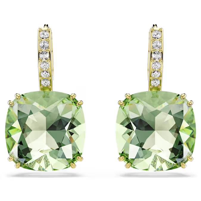 Millenia drop earrings Cushion cut, Green, 18K gold finish