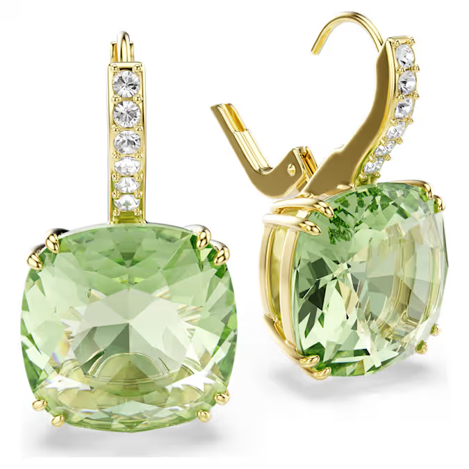 Millenia drop earrings Cushion cut, Green, 18K gold finish