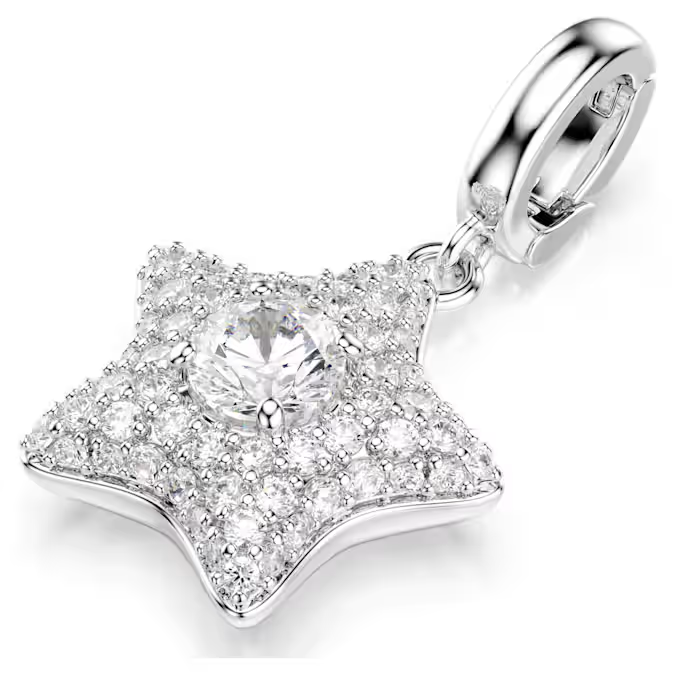 Sublima charm Round cut, Star, White, Rhodium plated
