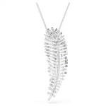 Vienna pendant and brooch Mixed cuts, Feather, White, Rhodium plated