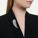 Vienna pendant and brooch Mixed cuts, Feather, White, Rhodium plated