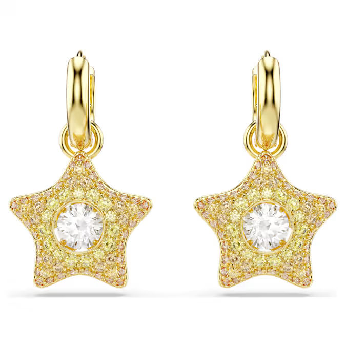 Sublima drop earrings Round cut, Star, Multicolored, 18K gold finish