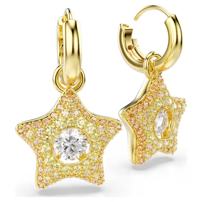 Sublima drop earrings Round cut, Star, Multicolored, 18K gold finish