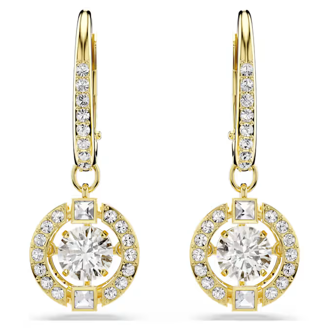 Una Angelic drop earrings Round cut, White, 18K gold finish