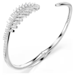Vienna bangle Mixed cuts, Feather, White, Rhodium plated