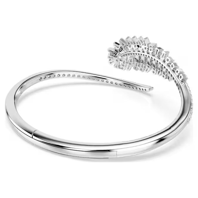 Vienna bangle Mixed cuts, Feather, White, Rhodium plated