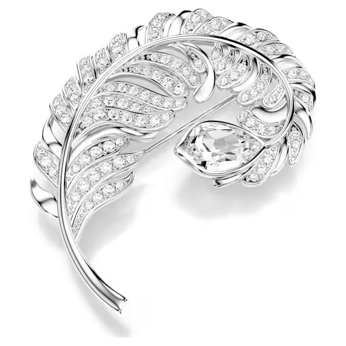 Idyllia brooch Mixed cuts, Feather, Rhodium plated