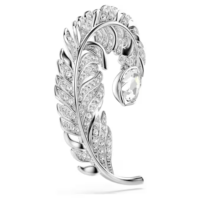 Idyllia brooch Mixed cuts, Feather, Rhodium plated