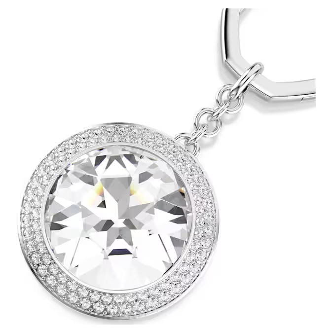 Bag charm Round cut, White, Rhodium plated