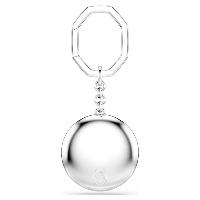 Bag charm Round cut, White, Rhodium plated