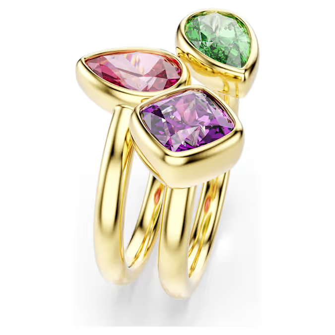 Imber cocktail ring Set (2), Mixed cuts, Multicolored, 18K gold finish