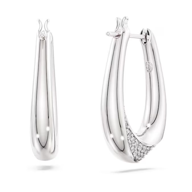 Swarovski Classica hoop earrings Round cut, Small, White, Sterling silver
