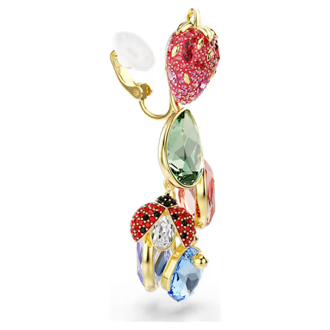 Idyllia clip earrings Mixed cuts, Fruit, Ladybug, Multicolored, 18K gold plated