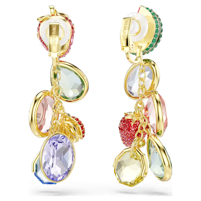 Idyllia clip earrings Mixed cuts, Fruit, Ladybug, Multicolored, 18K gold plated