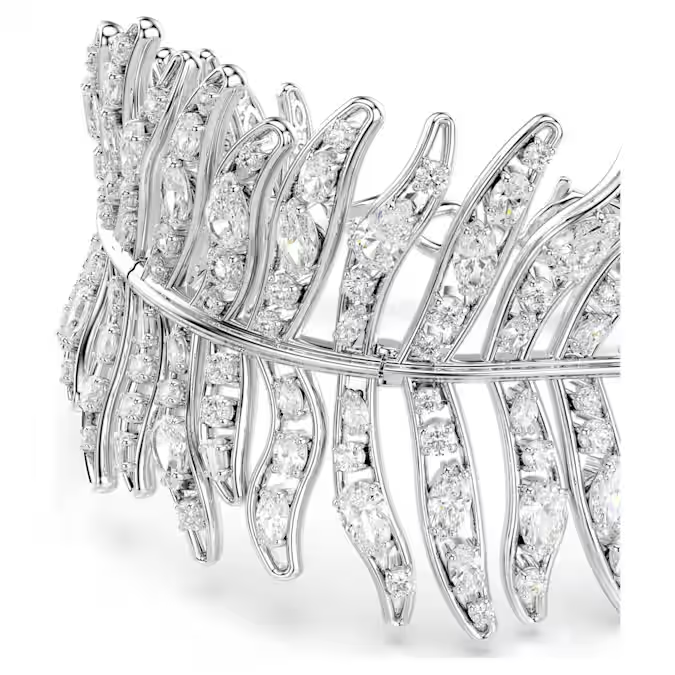Vienna bracelet Mixed cuts, Feather, White, Rhodium plated