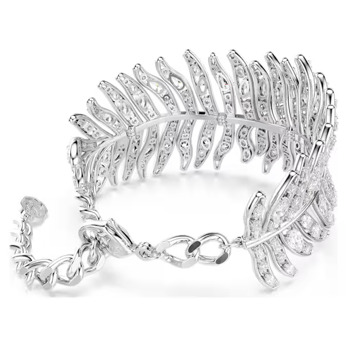 Vienna bracelet Mixed cuts, Feather, White, Rhodium plated