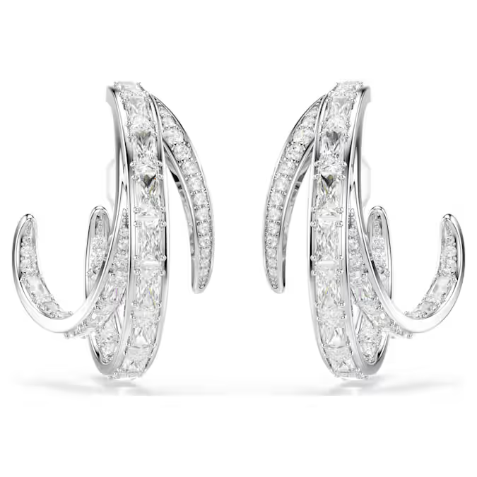 Vienna clip earrings Mixed cuts, White, Rhodium plated