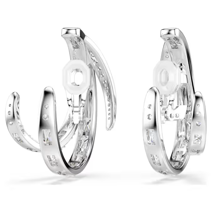 Vienna clip earrings Mixed cuts, White, Rhodium plated