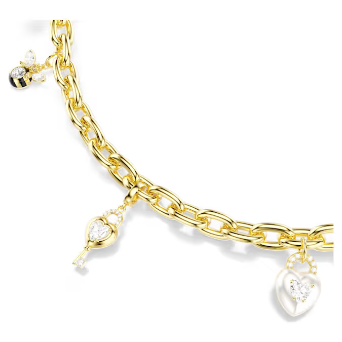 Bag charm Mixed cuts, White, Gold-tone plated