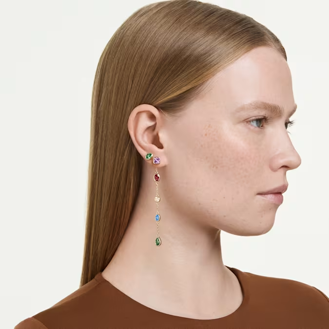 Imber drop earrings Mixed cuts, Multicolored, 18K gold finish