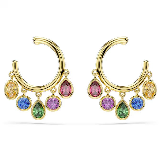Imber hoop earrings Mixed cuts, Multicolored, 18K gold finish