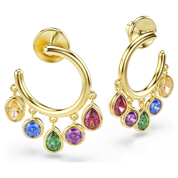 Imber hoop earrings Mixed cuts, Multicolored, 18K gold finish