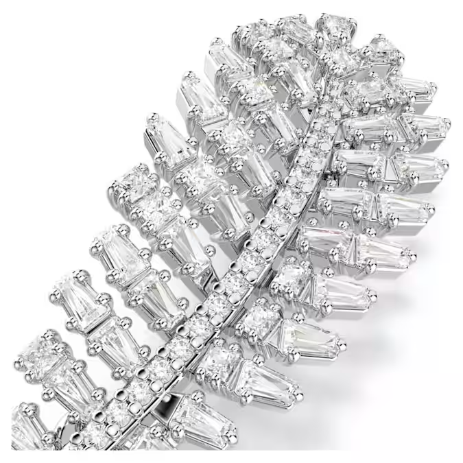 Vienna brooch Mixed cuts, Feather, White, Rhodium plated