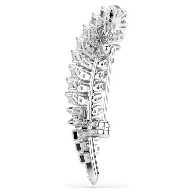 Vienna brooch Mixed cuts, Feather, White, Rhodium plated