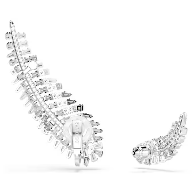 Vienna earrings Mixed cuts, Feather, White, Rhodium plated