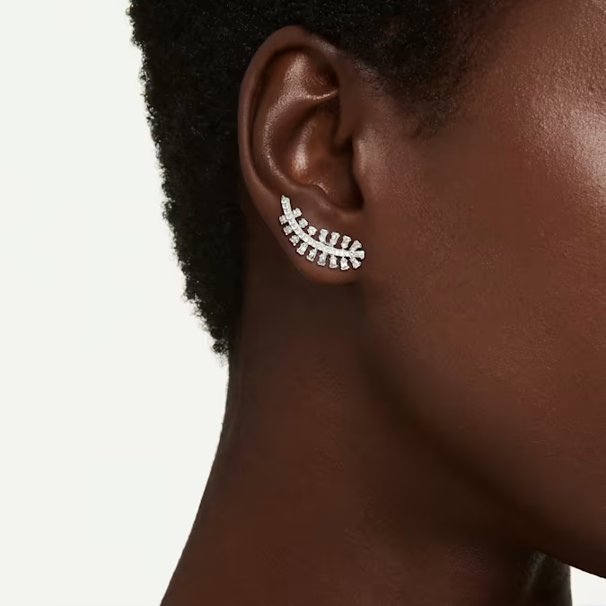 Vienna earrings Mixed cuts, Feather, White, Rhodium plated