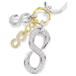Bag charm Round cut, White, Mixed metal finish