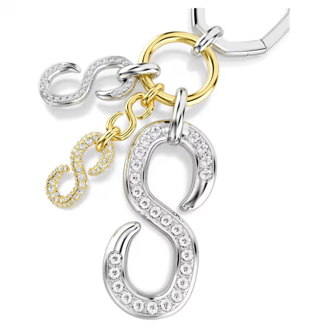 Bag charm Round cut, White, Mixed metal finish