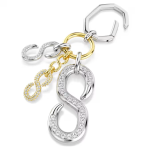 Bag charm Round cut, White, Mixed metal finish