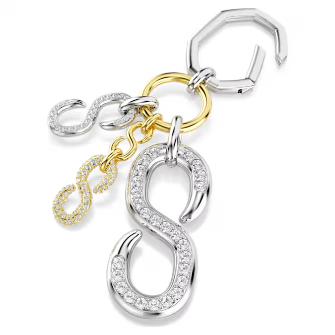 Bag charm Round cut, White, Mixed metal finish