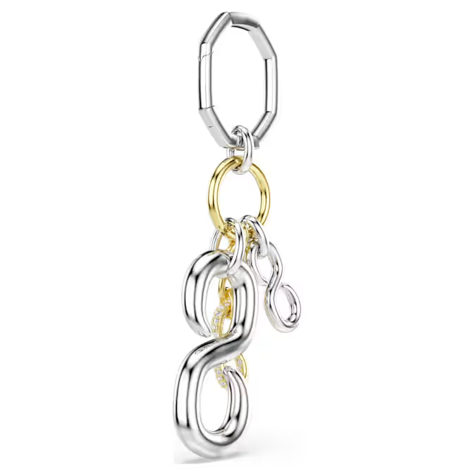 Bag charm Round cut, White, Mixed metal finish