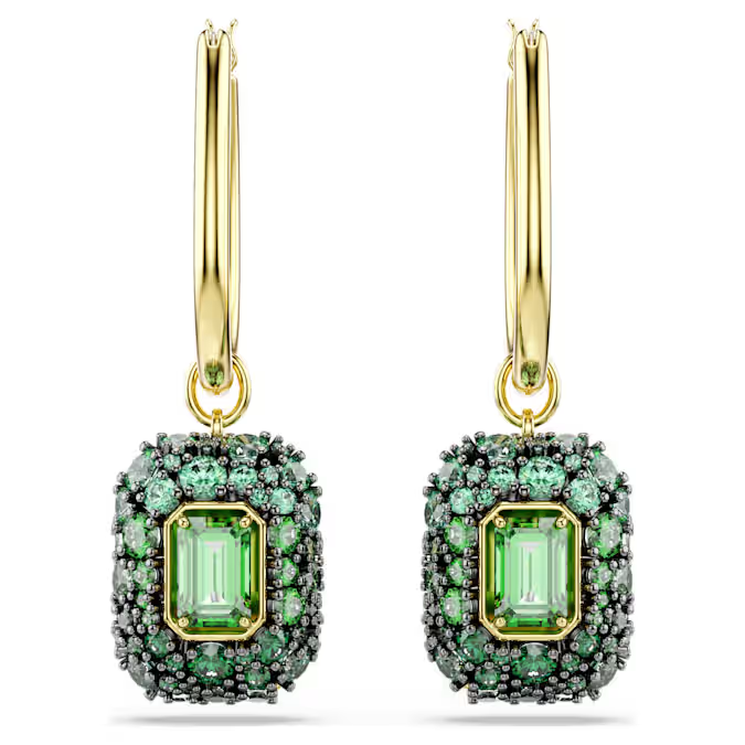 Sublima drop earrings Octagon cut, Green, 18K gold finish