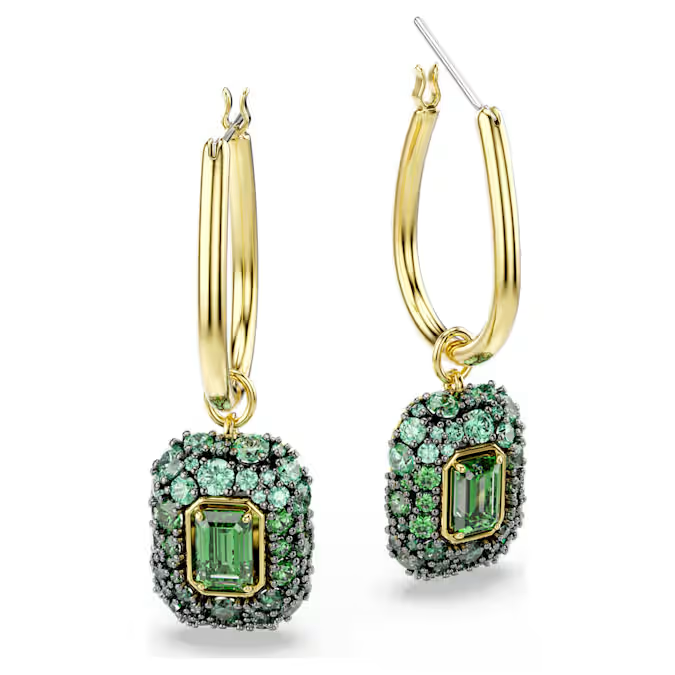 Sublima drop earrings Octagon cut, Green, 18K gold finish