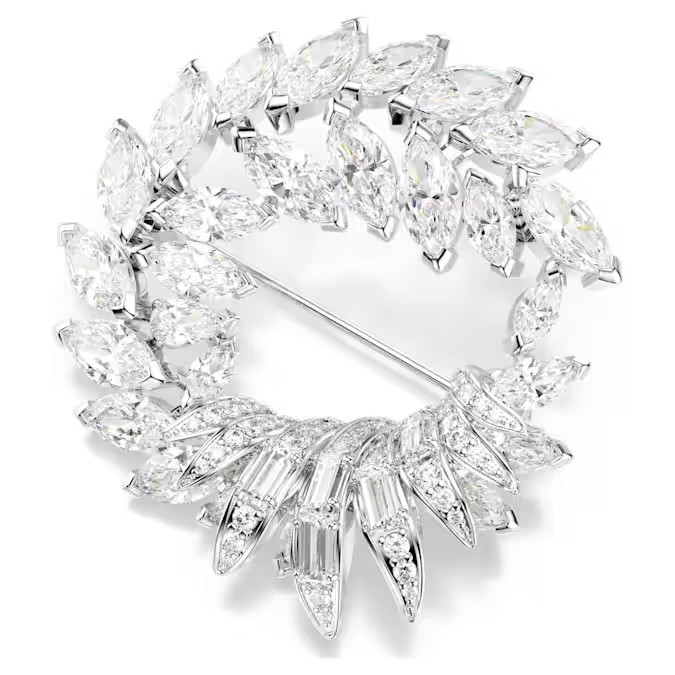 Mesmera brooch Marquise cut, White, Rhodium plated