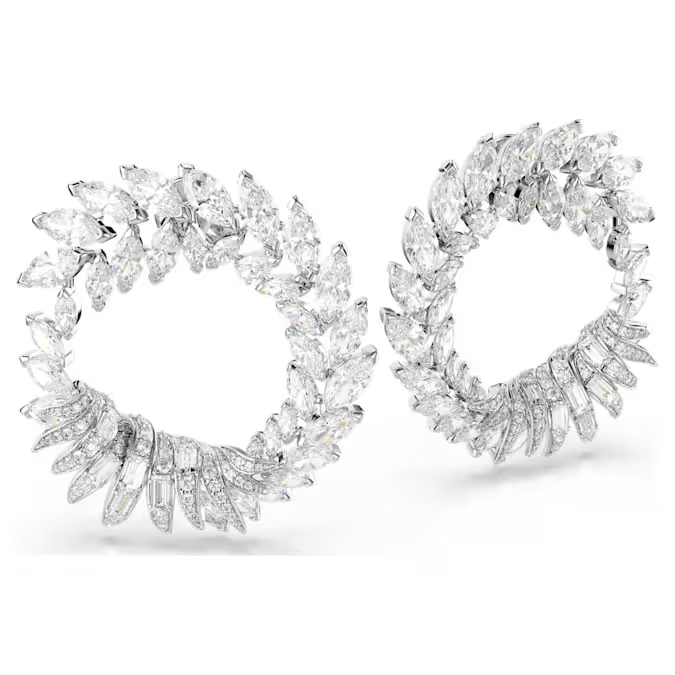 Mesmera hoop earrings Marquise cut, White, Rhodium plated