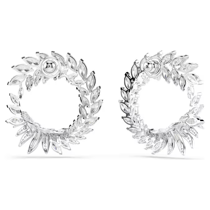 Mesmera hoop earrings Marquise cut, White, Rhodium plated