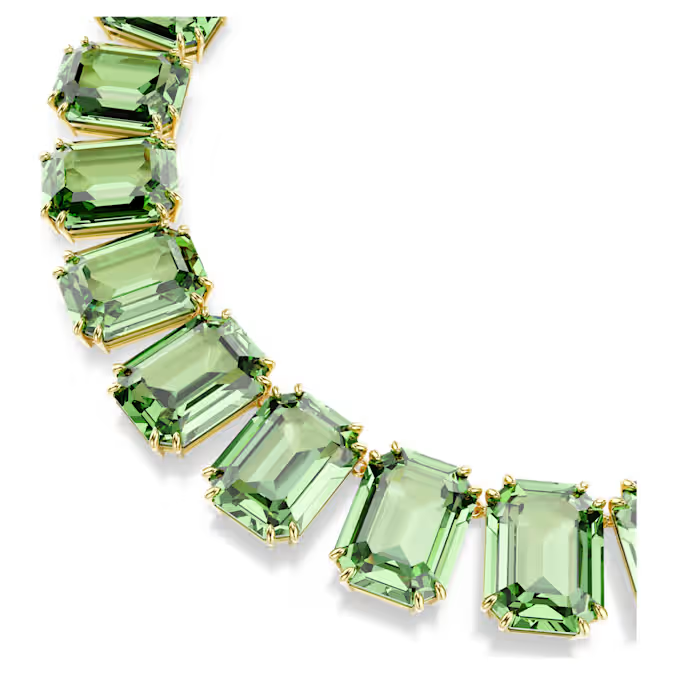 Millenia necklace Oversized crystals, Octagon cut, Green, 18K gold finish